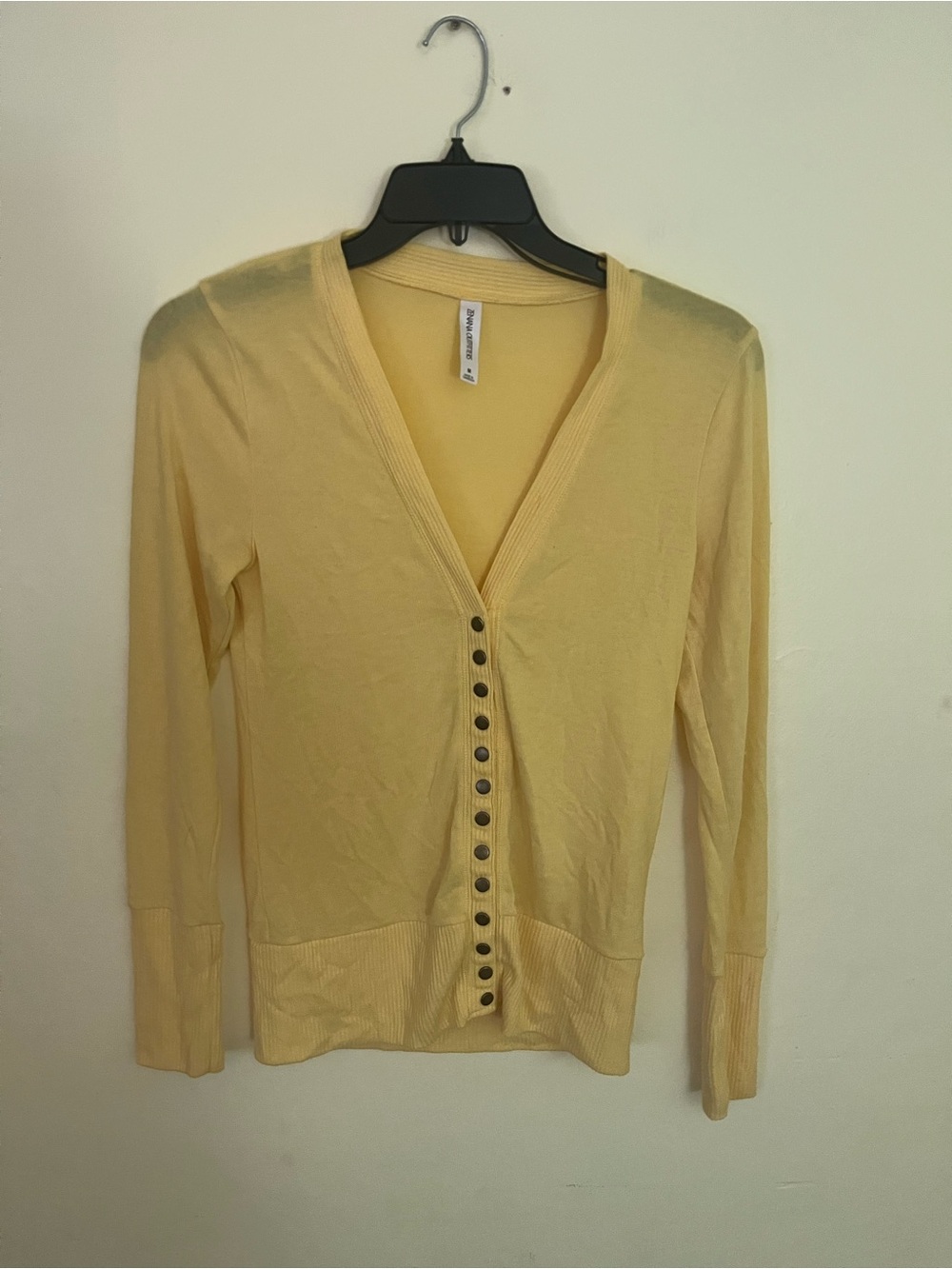 Zenana Outfitters Yellow V-Neck Button Cardigan Size Medium